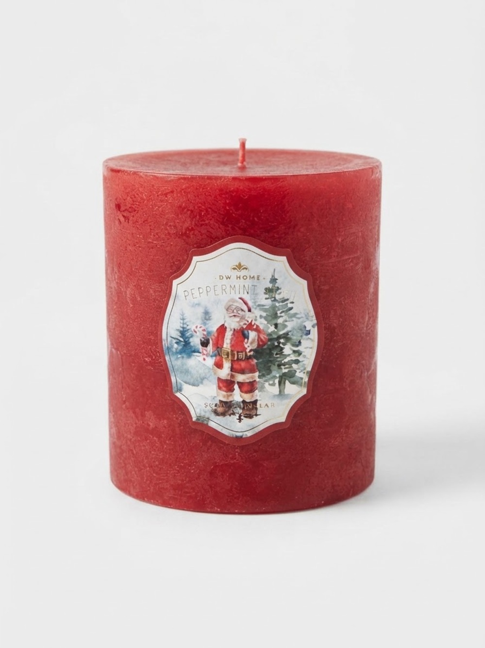 NWT DW Home Peppermint Stick Christmas Santa Scented Pillar Candle 3.75 x 4
